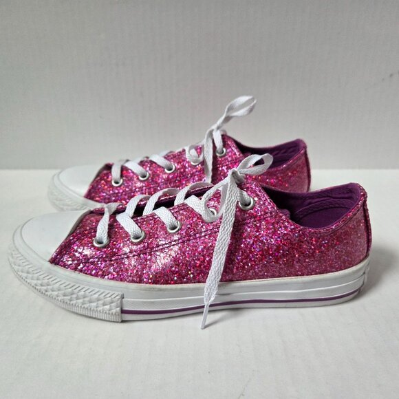 Converse Chuck Taylor All Star Shoes Girls 2 Pink Glitter Coated Low Top Sneaker - Picture 1 of 12